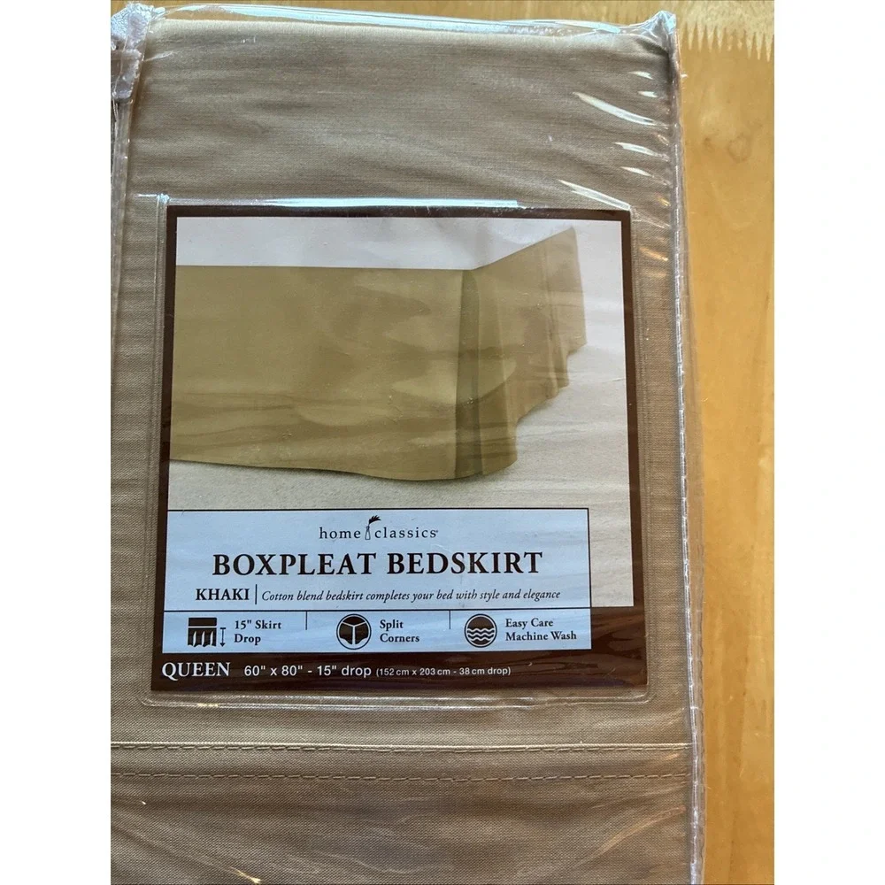 Home Classics Boxpleat Bedskirt Queen Khaki NIP